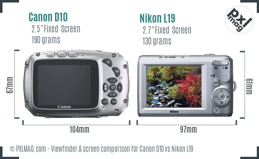 Canon D10 vs Nikon L19 Screen and Viewfinder comparison