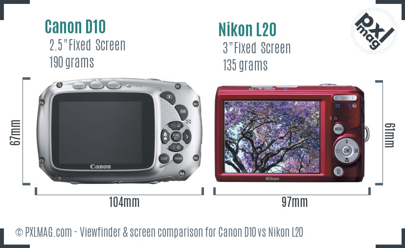 Canon D10 vs Nikon L20 Screen and Viewfinder comparison