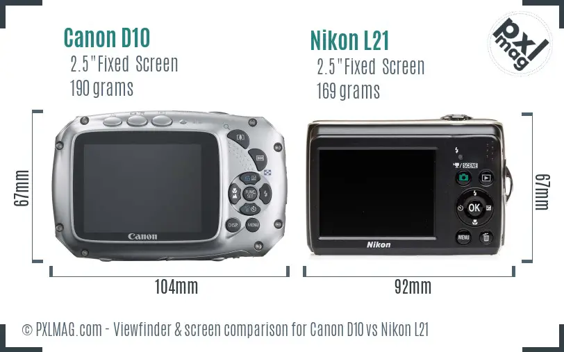 Canon D10 vs Nikon L21 Screen and Viewfinder comparison