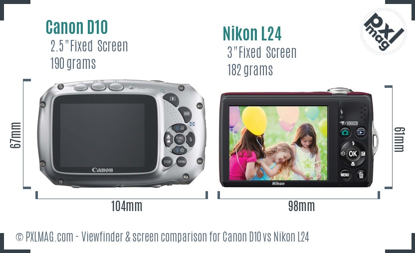 Canon D10 vs Nikon L24 Screen and Viewfinder comparison