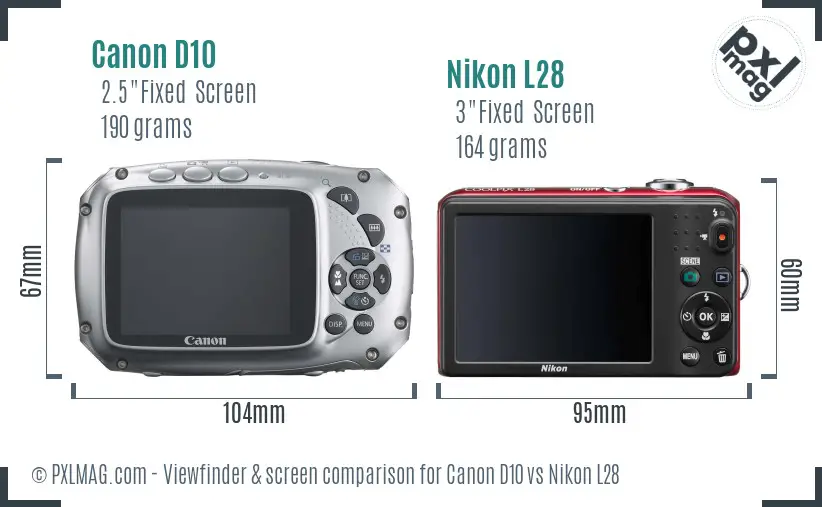 Canon D10 vs Nikon L28 Screen and Viewfinder comparison