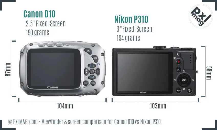 Canon D10 vs Nikon P310 Screen and Viewfinder comparison Canon D10 vs Nikon P310 Screen and Viewfinder comparison
