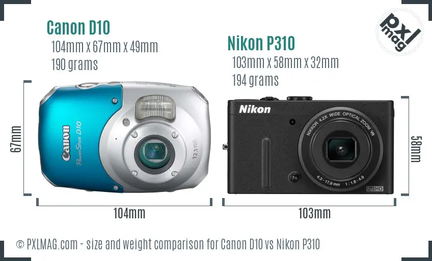 Canon D10 vs Nikon P310 size comparison Canon D10 vs Nikon P310 size comparison