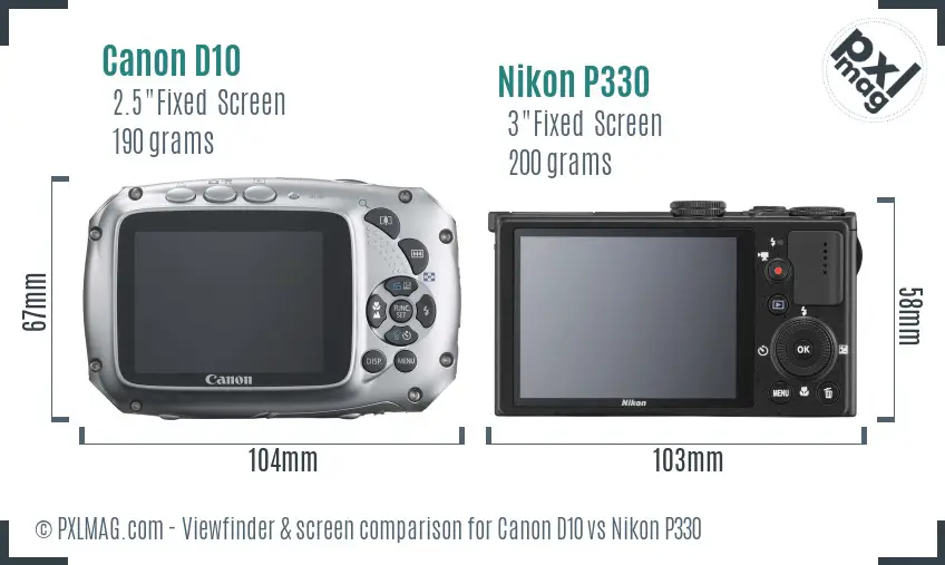 Canon D10 vs Nikon P330 Screen and Viewfinder comparison