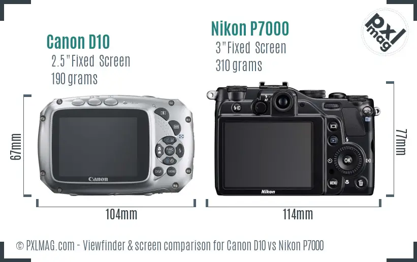 Canon D10 vs Nikon P7000 Screen and Viewfinder comparison Canon D10 vs Nikon P7000 Screen and Viewfinder comparison