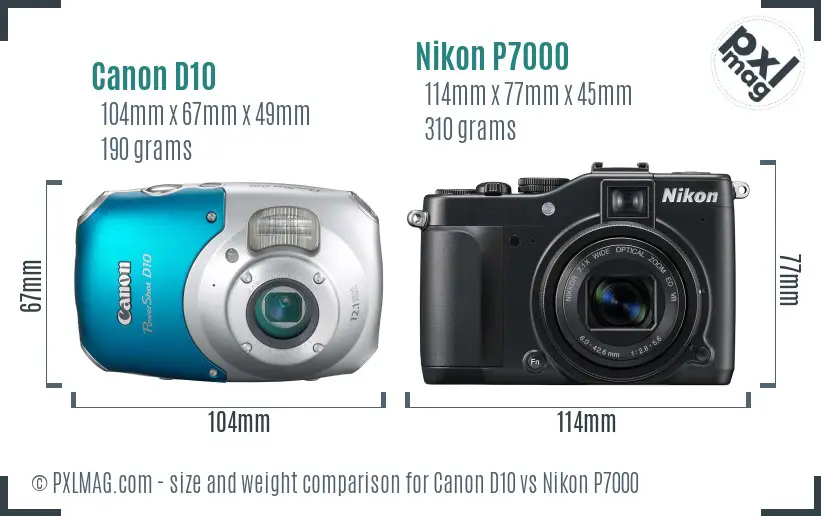 Canon D10 vs Nikon P7000 size comparison Canon D10 vs Nikon P7000 size comparison