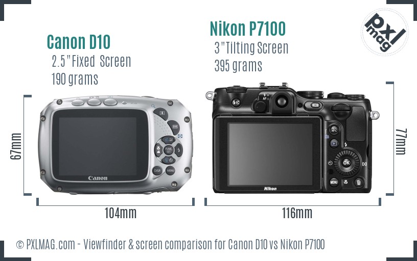 Canon D10 vs Nikon P7100 Screen and Viewfinder comparison