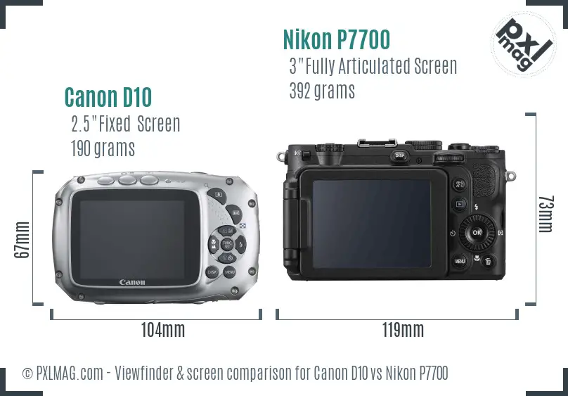 Canon D10 vs Nikon P7700 Screen and Viewfinder comparison