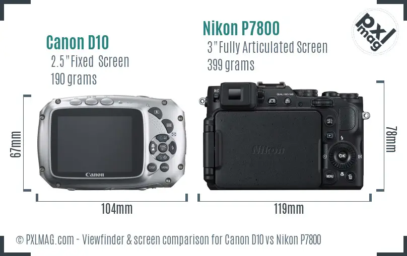 Canon D10 vs Nikon P7800 Screen and Viewfinder comparison