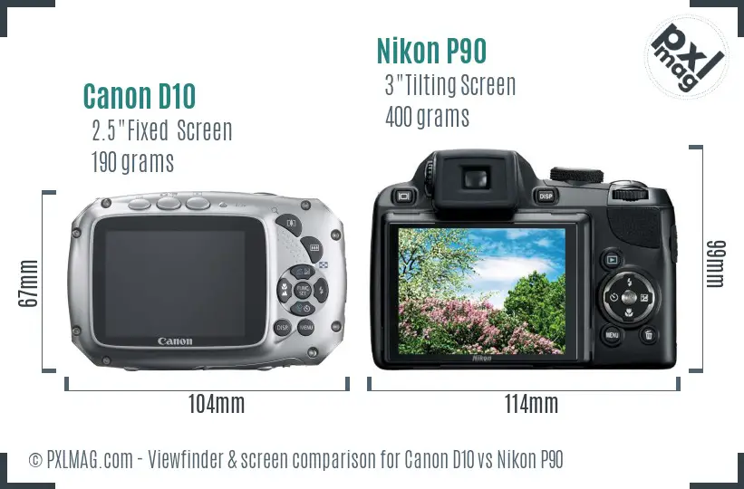Canon D10 vs Nikon P90 Screen and Viewfinder comparison