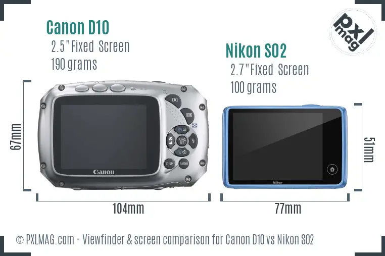 Canon D10 vs Nikon S02 Screen and Viewfinder comparison