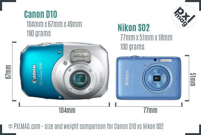 Canon D10 vs Nikon S02 size comparison