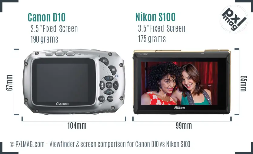 Canon D10 vs Nikon S100 Screen and Viewfinder comparison