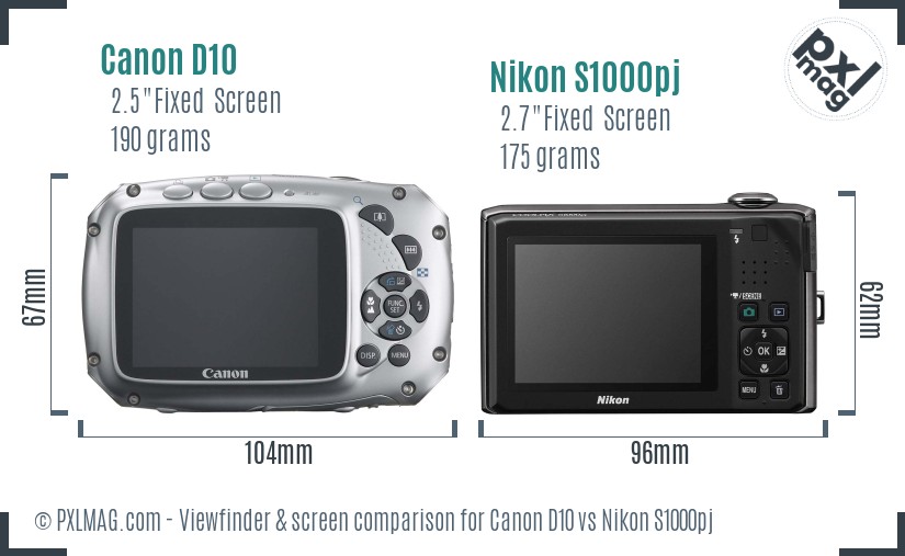 Canon D10 vs Nikon S1000pj Screen and Viewfinder comparison