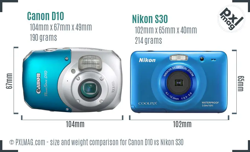 Canon D10 vs Nikon S30 size comparison Canon D10 vs Nikon S30 size comparison