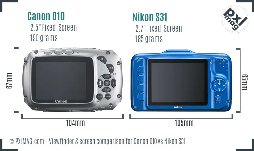 Canon D10 vs Nikon S31 Screen and Viewfinder comparison