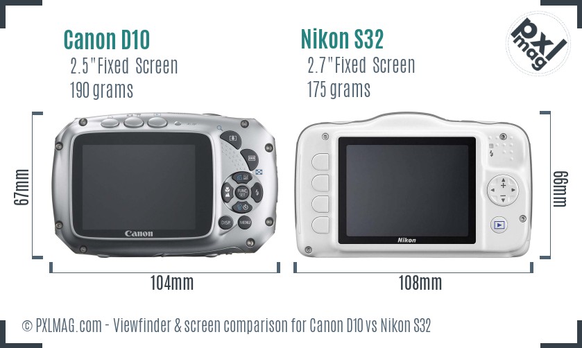 Canon D10 vs Nikon S32 Screen and Viewfinder comparison