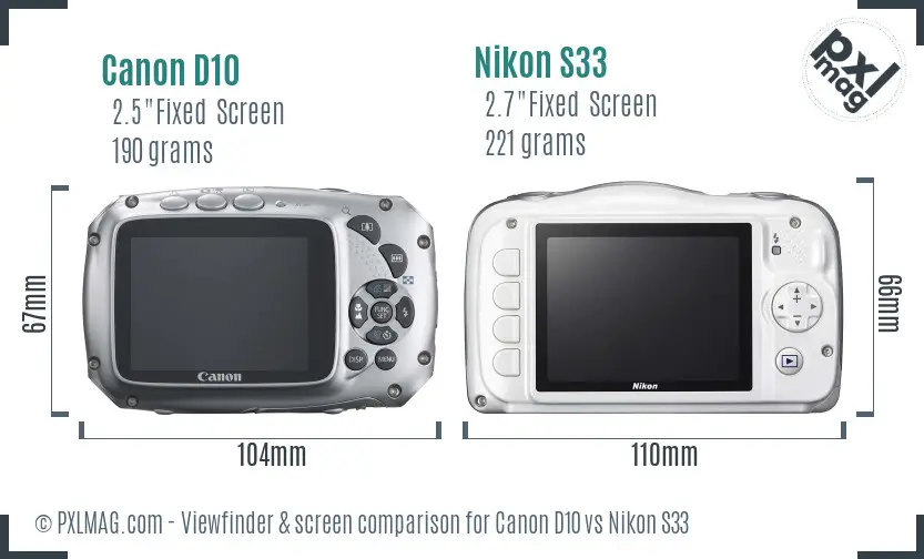 Canon D10 vs Nikon S33 Screen and Viewfinder comparison