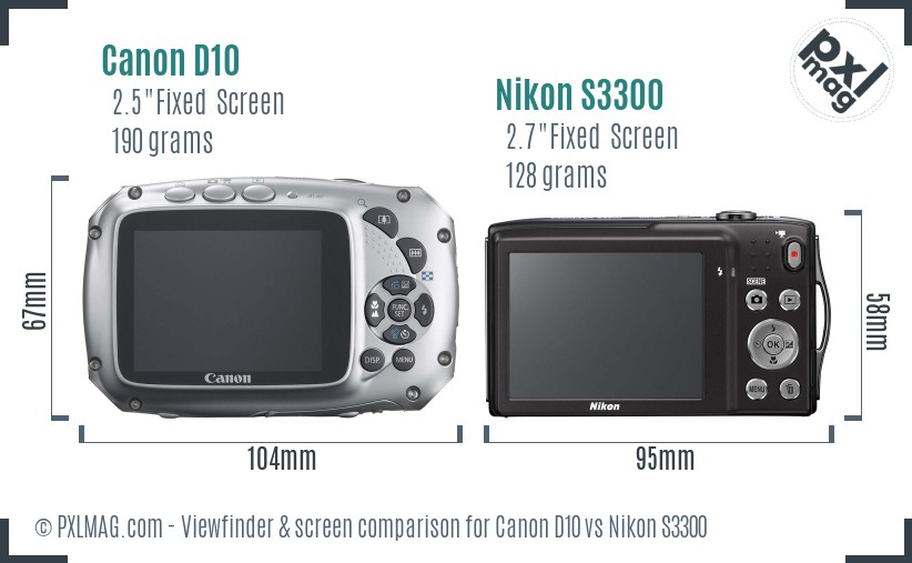 Canon D10 vs Nikon S3300 Screen and Viewfinder comparison