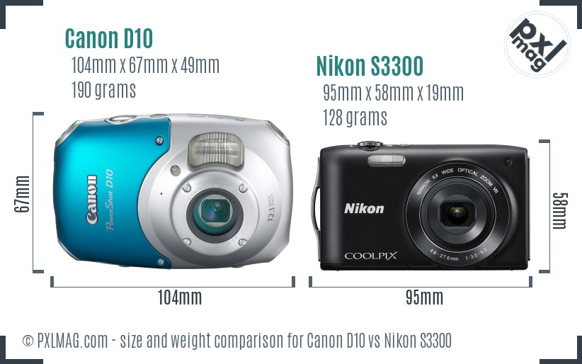 Canon D10 vs Nikon S3300 size comparison Canon D10 vs Nikon S3300 size comparison