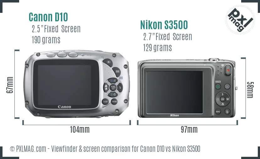 Canon D10 vs Nikon S3500 Screen and Viewfinder comparison Canon D10 vs Nikon S3500 Screen and Viewfinder comparison
