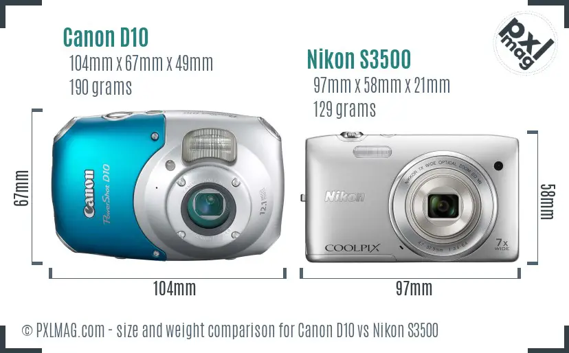 Canon D10 vs Nikon S3500 size comparison Canon D10 vs Nikon S3500 size comparison