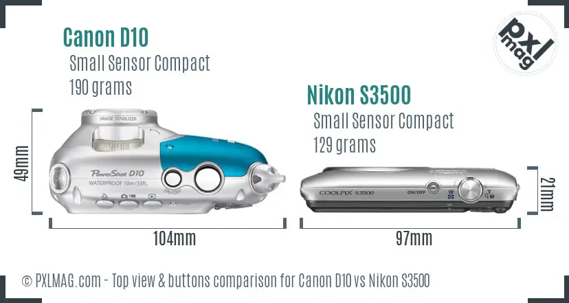 Canon D10 vs Nikon S3500 top view buttons comparison Canon D10 vs Nikon S3500 top view buttons comparison