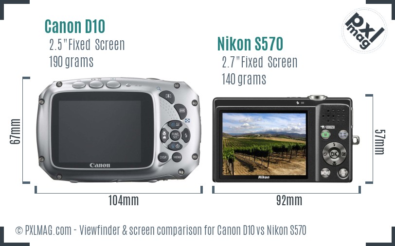 Canon D10 vs Nikon S570 Screen and Viewfinder comparison
