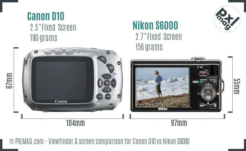 Canon D10 vs Nikon S6000 Screen and Viewfinder comparison