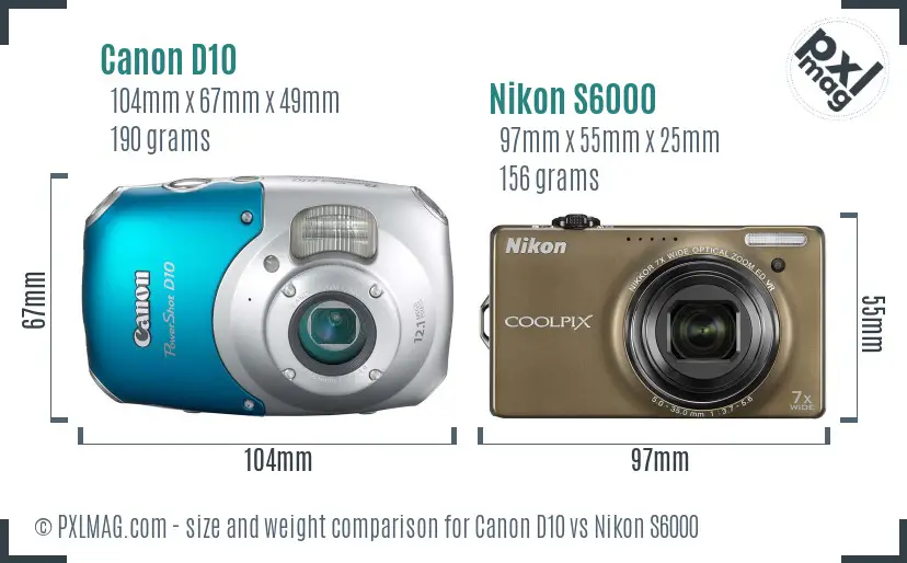 Canon D10 vs Nikon S6000 size comparison