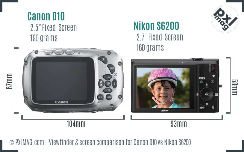 Canon D10 vs Nikon S6200 Screen and Viewfinder comparison