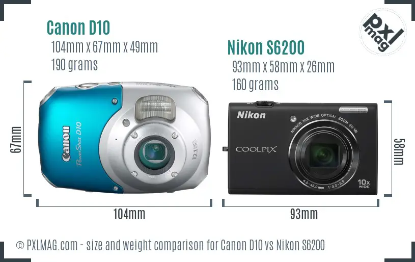 Canon D10 vs Nikon S6200 size comparison