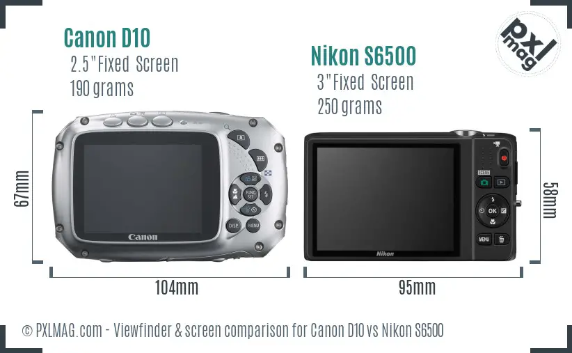 Canon D10 vs Nikon S6500 Screen and Viewfinder comparison