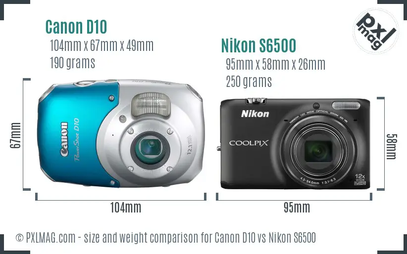 Canon D10 vs Nikon S6500 size comparison