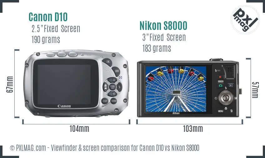 Canon D10 vs Nikon S8000 Screen and Viewfinder comparison