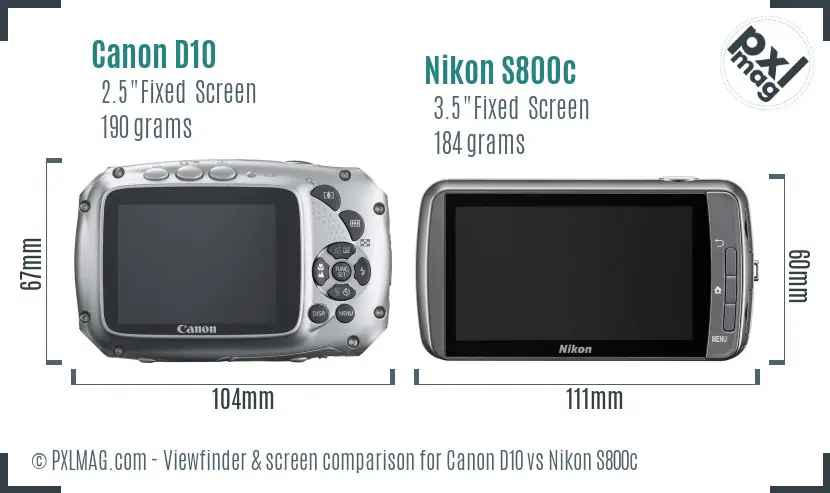 Canon D10 vs Nikon S800c Screen and Viewfinder comparison Canon D10 vs Nikon S800c Screen and Viewfinder comparison