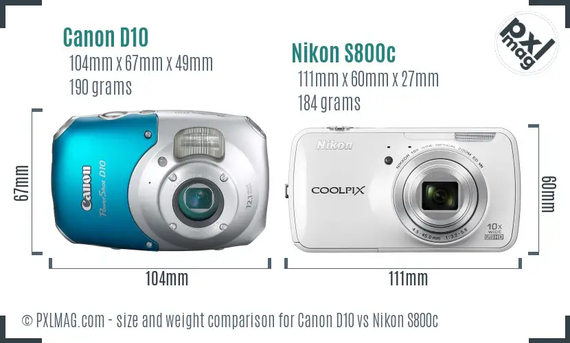 Canon D10 vs Nikon S800c size comparison Canon D10 vs Nikon S800c size comparison