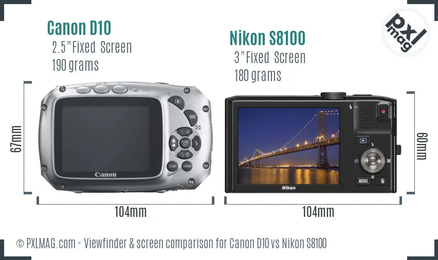 Canon D10 vs Nikon S8100 Screen and Viewfinder comparison
