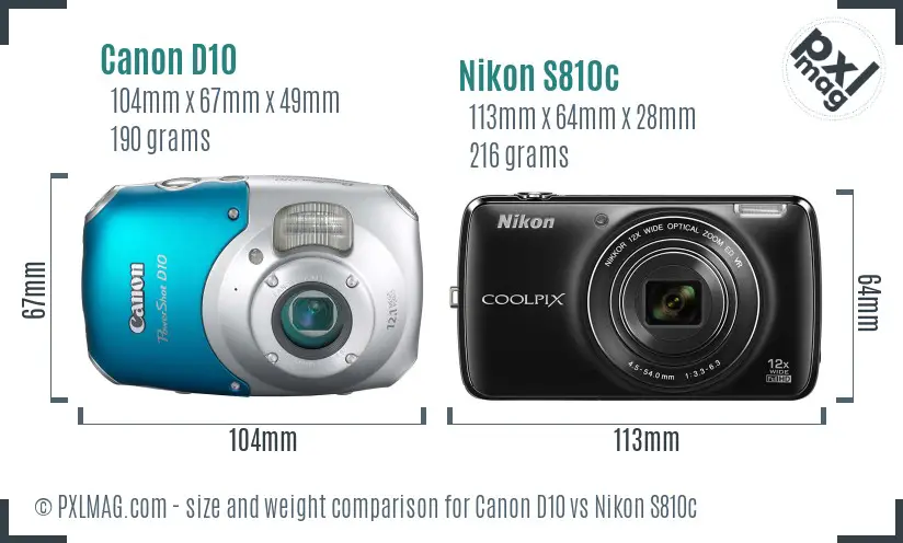 Canon D10 vs Nikon S810c size comparison Canon D10 vs Nikon S810c size comparison