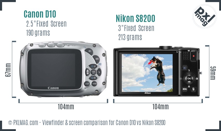 Canon D10 vs Nikon S8200 Screen and Viewfinder comparison