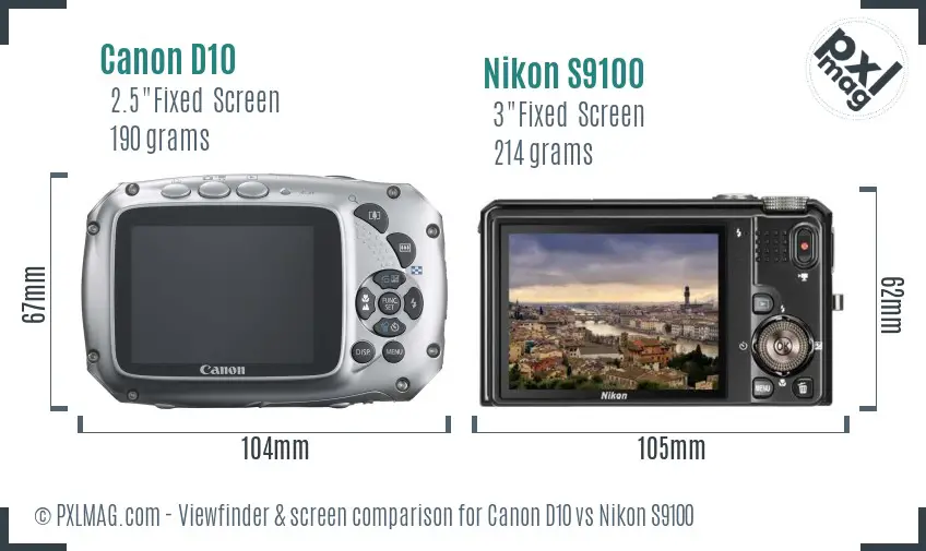 Canon D10 vs Nikon S9100 Screen and Viewfinder comparison Canon D10 vs Nikon S9100 Screen and Viewfinder comparison