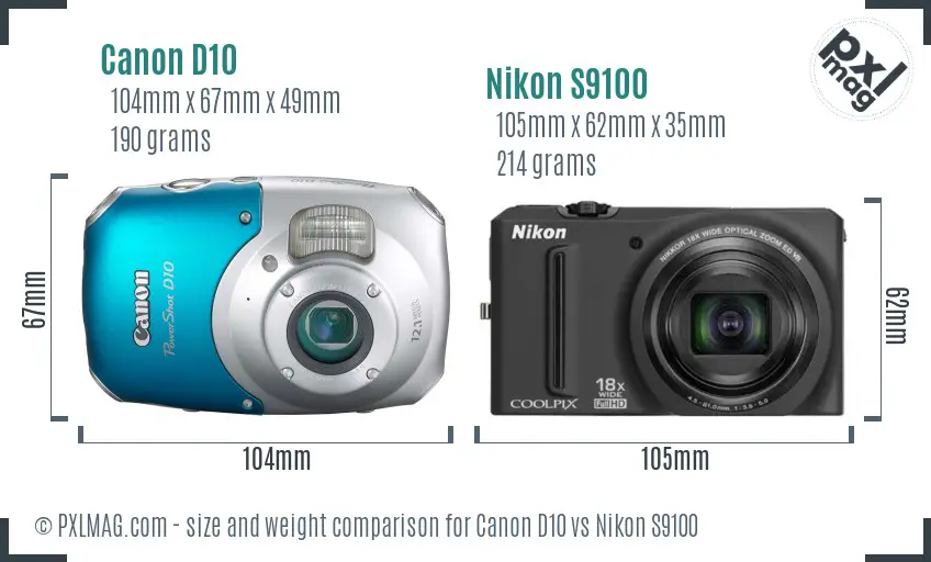 Canon D10 vs Nikon S9100 size comparison Canon D10 vs Nikon S9100 size comparison