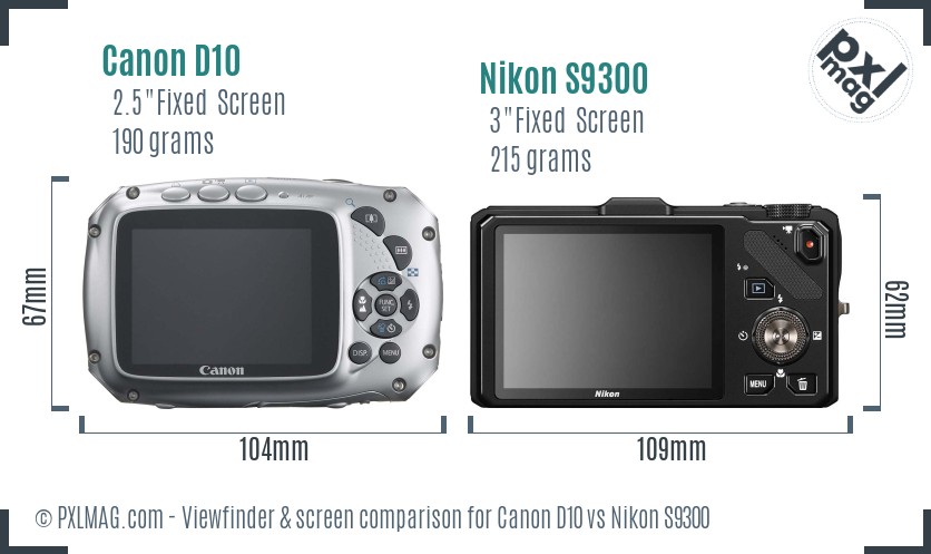 Canon D10 vs Nikon S9300 Screen and Viewfinder comparison