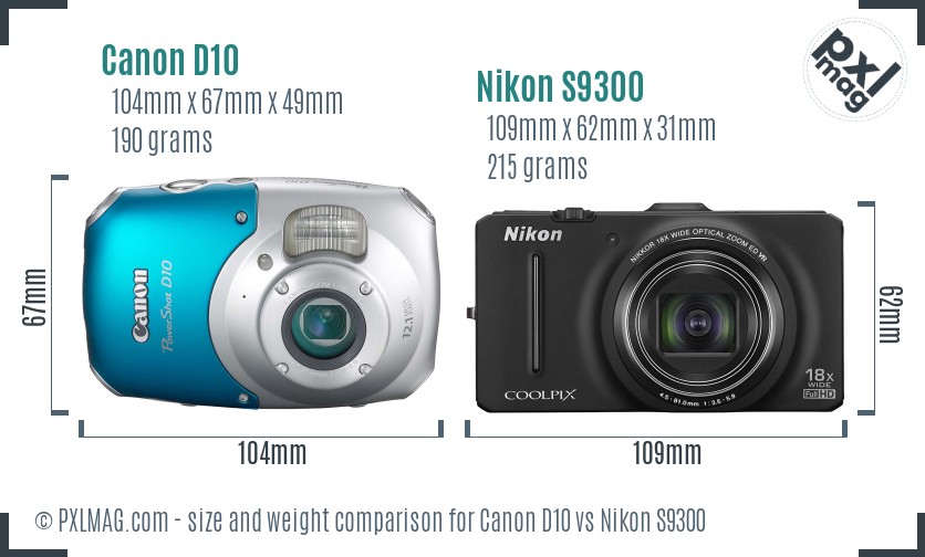 Canon D10 vs Nikon S9300 size comparison