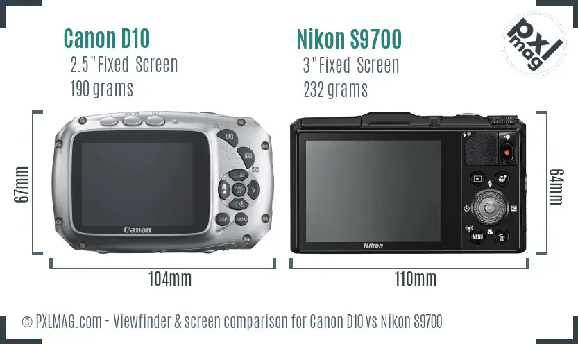 Canon D10 vs Nikon S9700 Screen and Viewfinder comparison