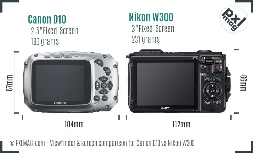 Canon D10 vs Nikon W300 Screen and Viewfinder comparison