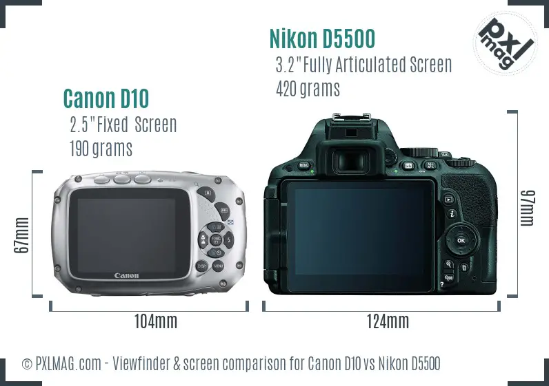Canon D10 vs Nikon D5500 Screen and Viewfinder comparison