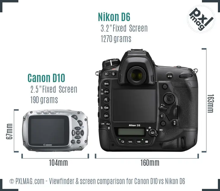 Canon D10 vs Nikon D6 Screen and Viewfinder comparison
