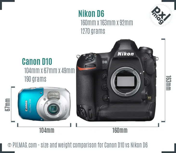 Canon D10 vs Nikon D6 size comparison