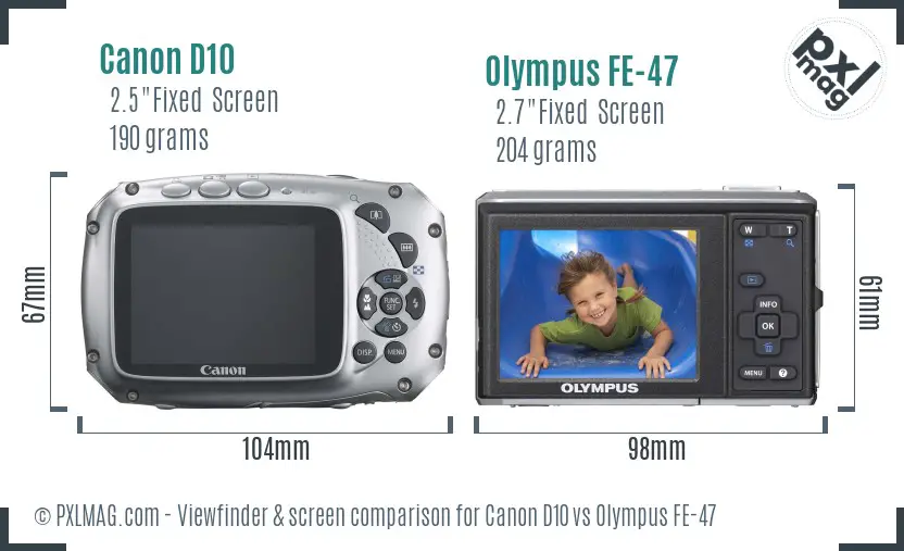 Canon D10 vs Olympus FE-47 Screen and Viewfinder comparison